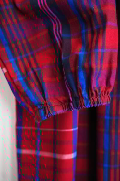 𓏭跳色格紋腰線抓摺洋裝23