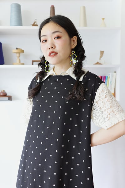 前後兩面穿水玉法式袖Ａ字洋裝6