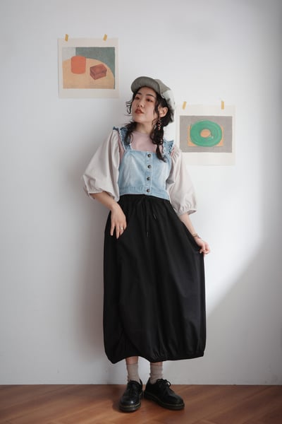 異材質拼接份量感澎袖上衣4