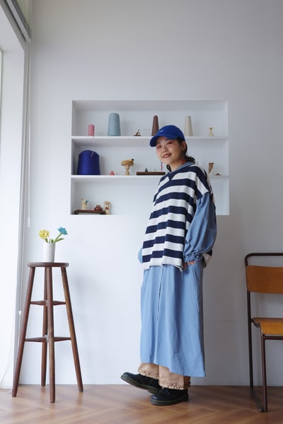 𓏭木耳立領空氣袖純色洋裝14