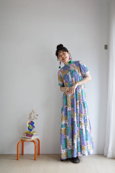 𓏭花柄拼布印花層次洋裝8