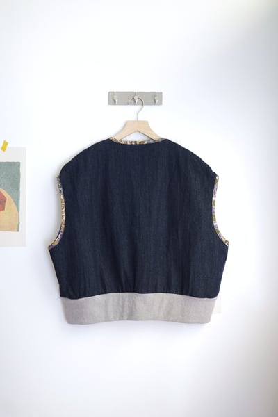 𓏭單寧花布拼接背心15