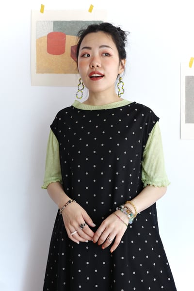 前後兩面穿水玉法式袖Ａ字洋裝7