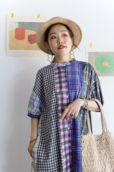 格紋拼布印花開襟洋裝17