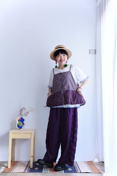 𓏭直紋Ｘ格紋拼接肩帶可調背心3