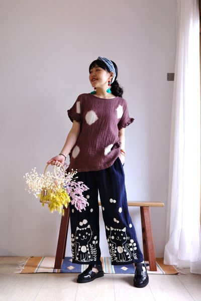 𓏭貓咪樂園手工刺繡長褲5