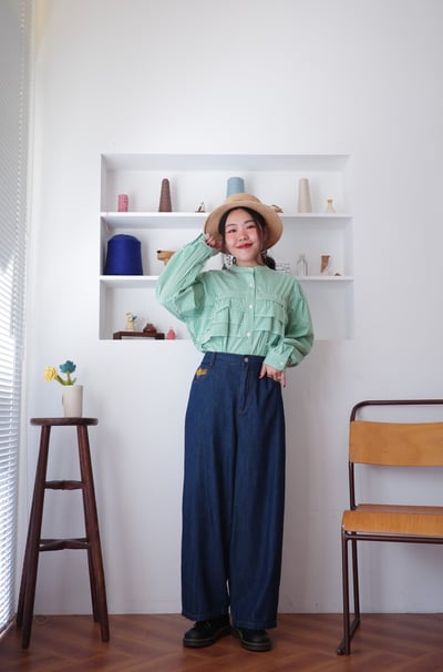 𓏭層次荷葉拼接無領襯衫13