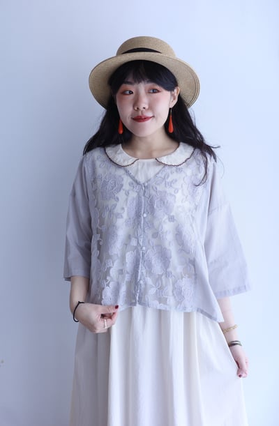 𓏭纏繞花朵刺繡Ｖ領開襟罩衫7