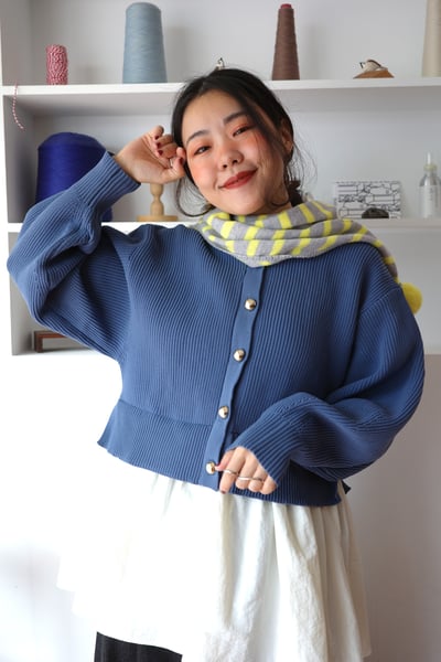 𓏭拼接下擺澎袖針織外罩上衣10