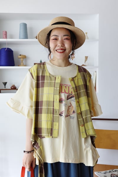 不對稱墜下擺格紋背心14