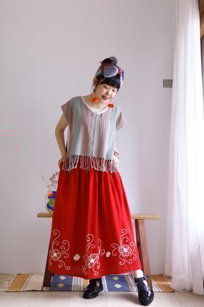 𓏭手織布側拼接Ｖ領流蘇上衣14