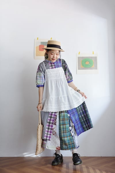 格紋拼布印花開襟洋裝4