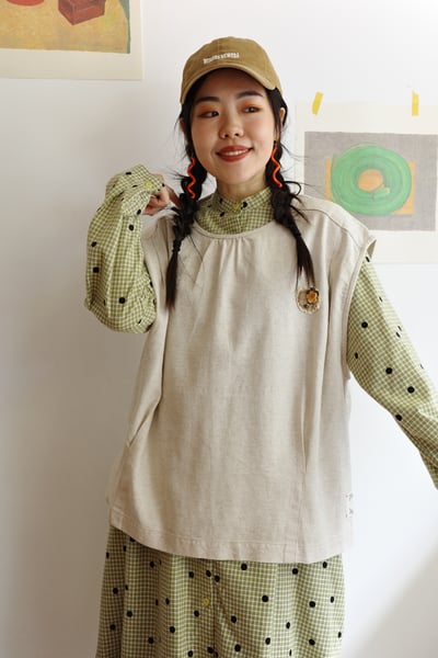 小花別針壓褶套頭鬆身背心4