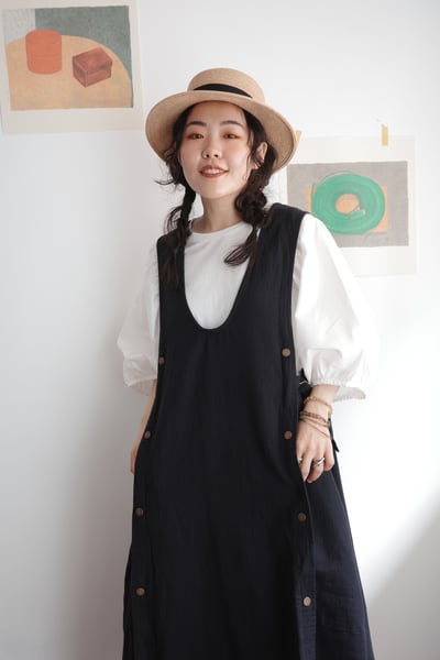 異材質拼接份量感澎袖上衣9