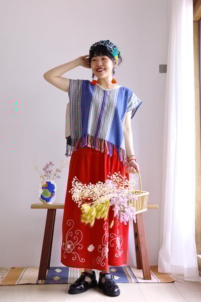 𓏭手織布側拼接Ｖ領流蘇上衣11