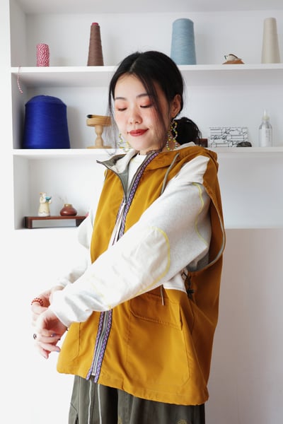 𓏭圖騰織帶色塊拼接連帽風衣背心14