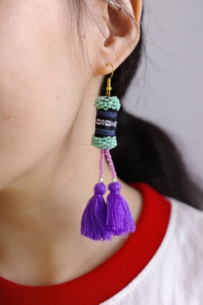 刺繡串珠流蘇耳環15