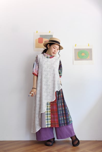 格紋拼布印花開襟洋裝5