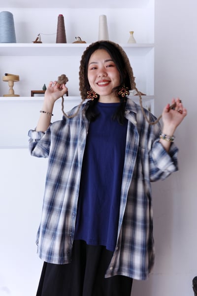 𓏭混織格紋下擺可調鬆身襯衫8