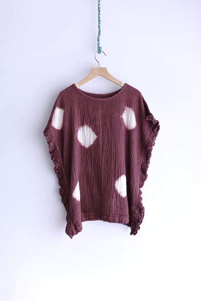 𓏭木耳邊二重紗波點藍染上衣24