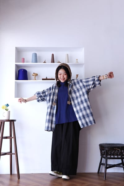 𓏭混織格紋下擺可調鬆身襯衫17