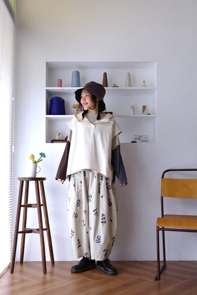 𓏭不對稱口袋拼接花柄氣球褲10