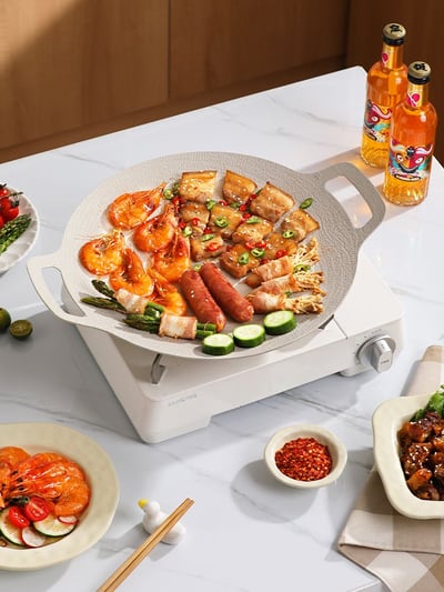 岩板麥飯石月圓烤盤12