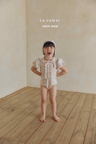 油畫感玫瑰碎花連身泳衣/泳帽1