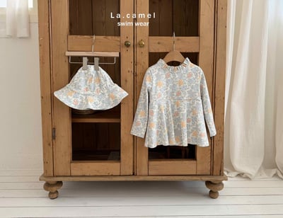 碎花長袖連體裙泳裝/泳帽5