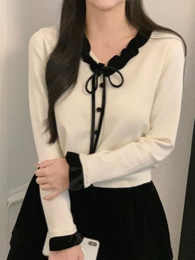 絲絨滾邊繫帶開衫1