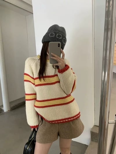 耐看撞色條紋針織4