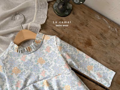 碎花長袖連體裙泳裝/泳帽7