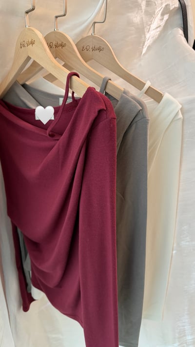 斜肩抓皺上衣 6 color3