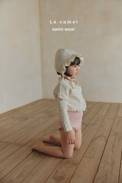 撞色連體泳裝/泳帽1