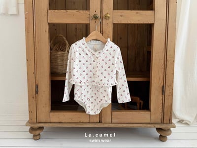 櫻桃印花澎澎袖兩件式泳衣/泳帽3