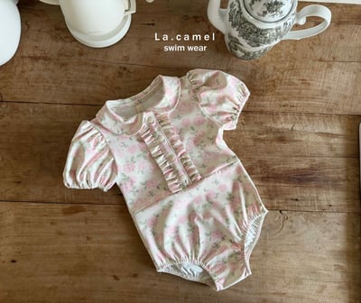 油畫感玫瑰碎花連身泳衣/泳帽3