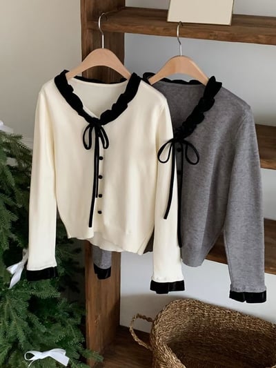 絲絨滾邊繫帶開衫5