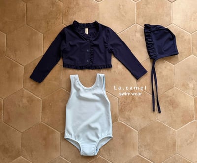 撞色連體泳裝/泳帽3