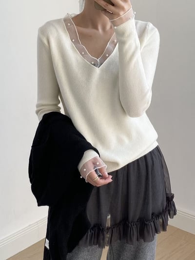 網紗珍珠針織衫7