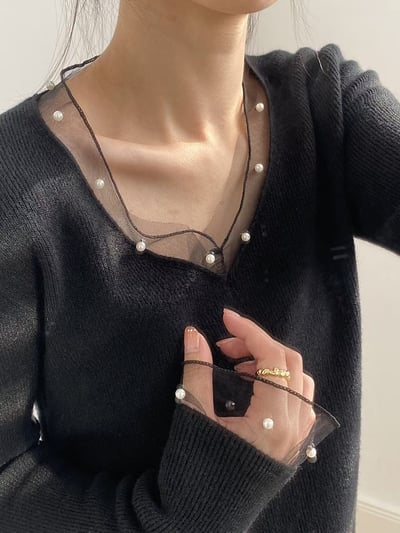 網紗珍珠針織衫2