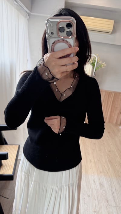 網紗珍珠針織衫1