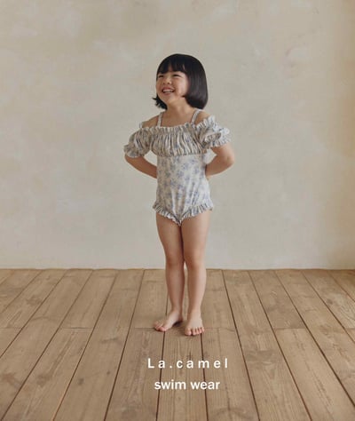 荷葉邊泡泡袖泳衣/泳帽2