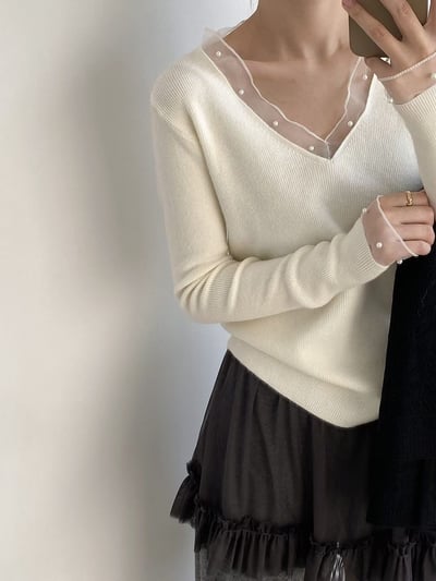 網紗珍珠針織衫6