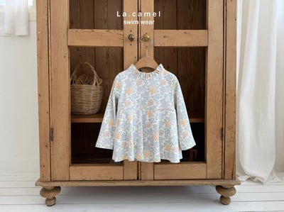 碎花長袖連體裙泳裝/泳帽9