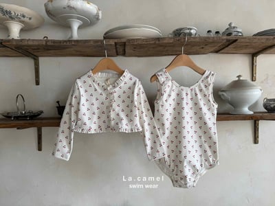 櫻桃印花澎澎袖兩件式泳衣/泳帽5