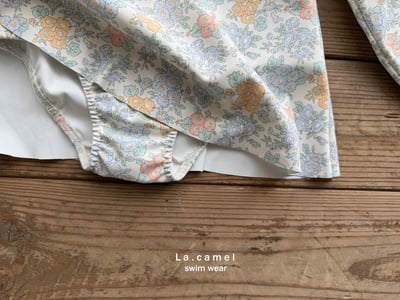 碎花長袖連體裙泳裝/泳帽6