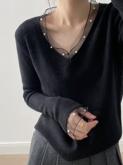 網紗珍珠針織衫1