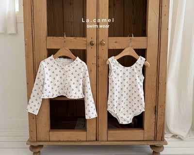 櫻桃印花澎澎袖兩件式泳衣/泳帽4