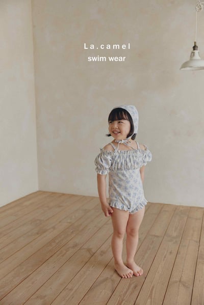 荷葉邊泡泡袖泳衣/泳帽1