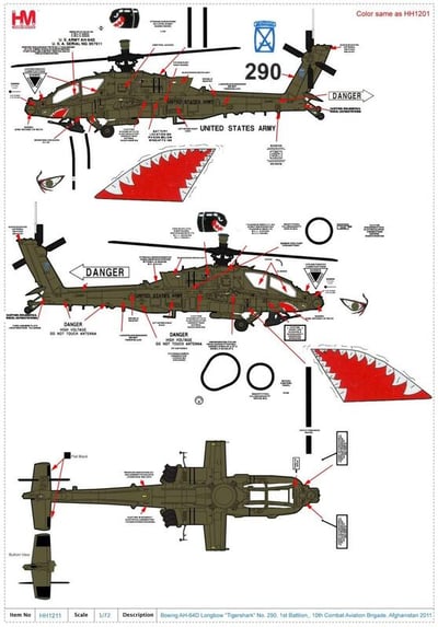 1/72 HM 美軍AH-64D 長弓阿帕契直升機 鯊魚嘴塗裝版 2010年阿富汗持久自由行動8